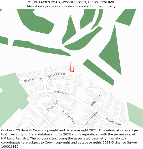 21, DE LACIES ROAD, WOODLESFORD, LEEDS, LS26 8WH: Location map and indicative extent of plot