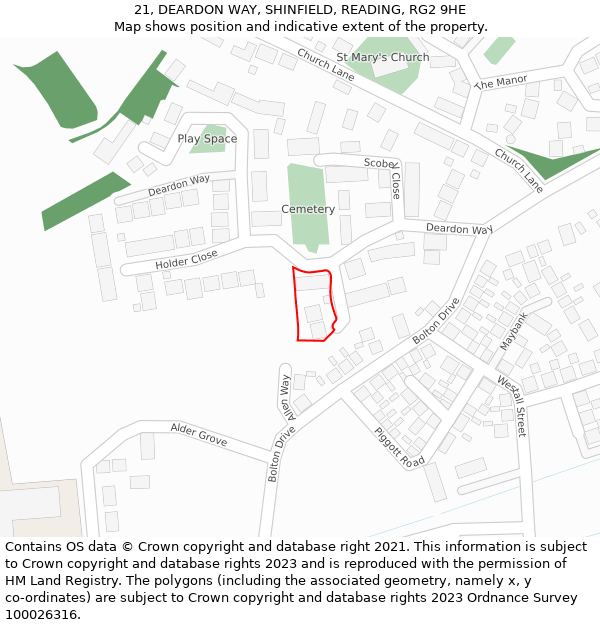 21, DEARDON WAY, SHINFIELD, READING, RG2 9HE: Location map and indicative extent of plot