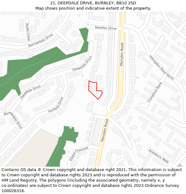 21, DEEPDALE DRIVE, BURNLEY, BB10 2SD: Location map and indicative extent of plot