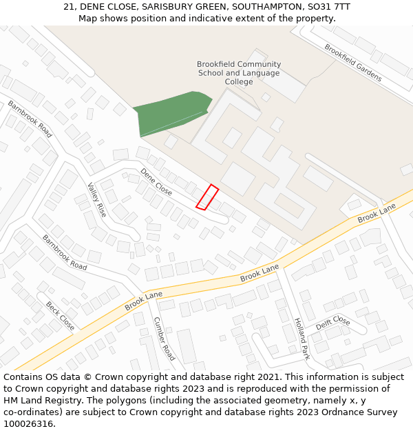 21, DENE CLOSE, SARISBURY GREEN, SOUTHAMPTON, SO31 7TT: Location map and indicative extent of plot