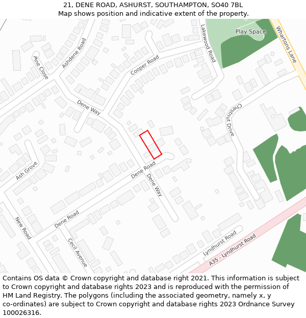 21, DENE ROAD, ASHURST, SOUTHAMPTON, SO40 7BL: Location map and indicative extent of plot