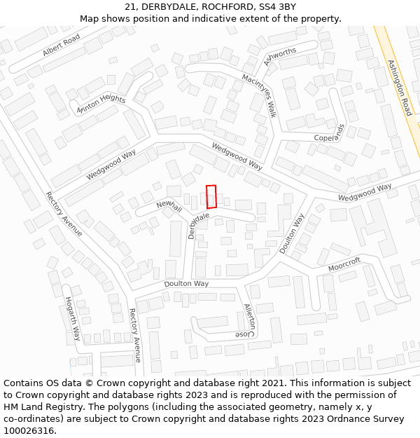 21, DERBYDALE, ROCHFORD, SS4 3BY: Location map and indicative extent of plot