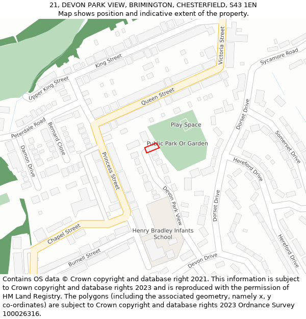 21, DEVON PARK VIEW, BRIMINGTON, CHESTERFIELD, S43 1EN: Location map and indicative extent of plot