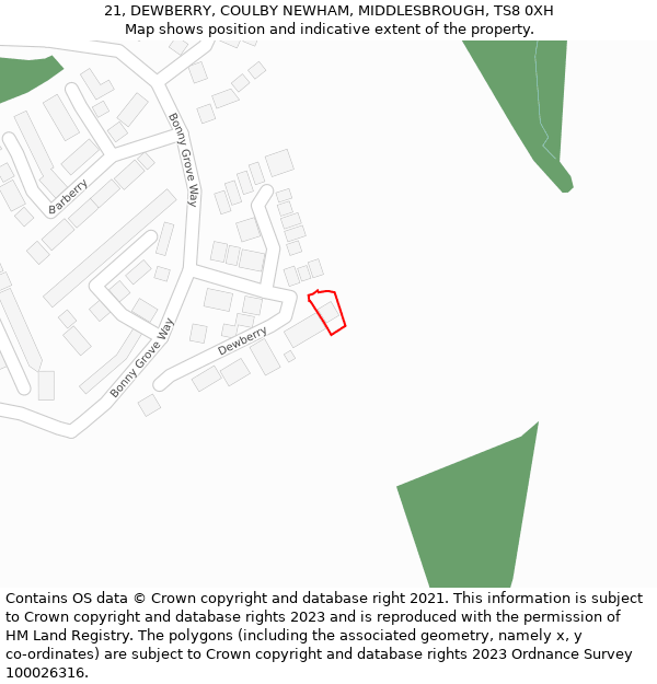 21, DEWBERRY, COULBY NEWHAM, MIDDLESBROUGH, TS8 0XH: Location map and indicative extent of plot