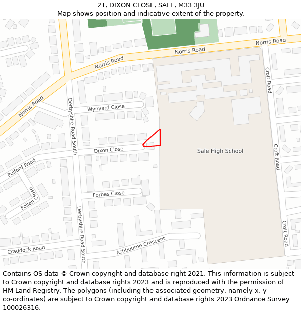 21, DIXON CLOSE, SALE, M33 3JU: Location map and indicative extent of plot