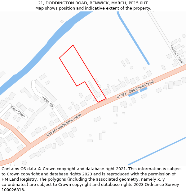 21, DODDINGTON ROAD, BENWICK, MARCH, PE15 0UT: Location map and indicative extent of plot