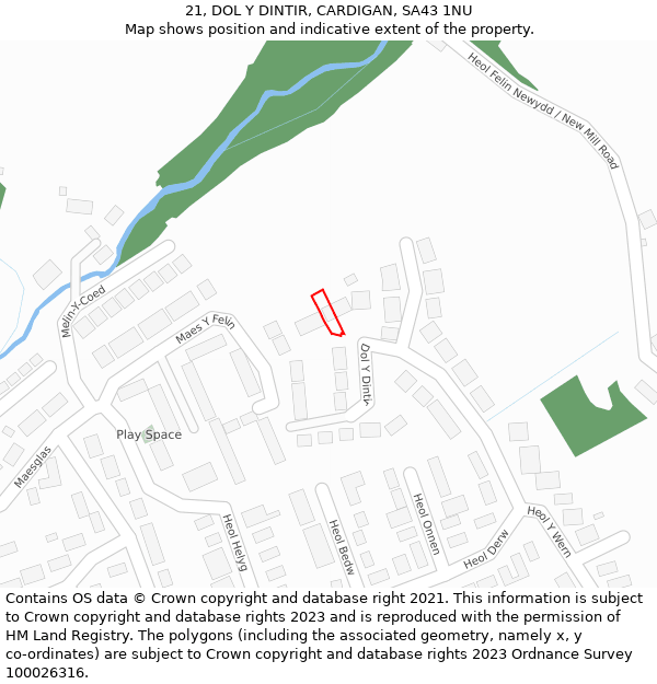 21, DOL Y DINTIR, CARDIGAN, SA43 1NU: Location map and indicative extent of plot