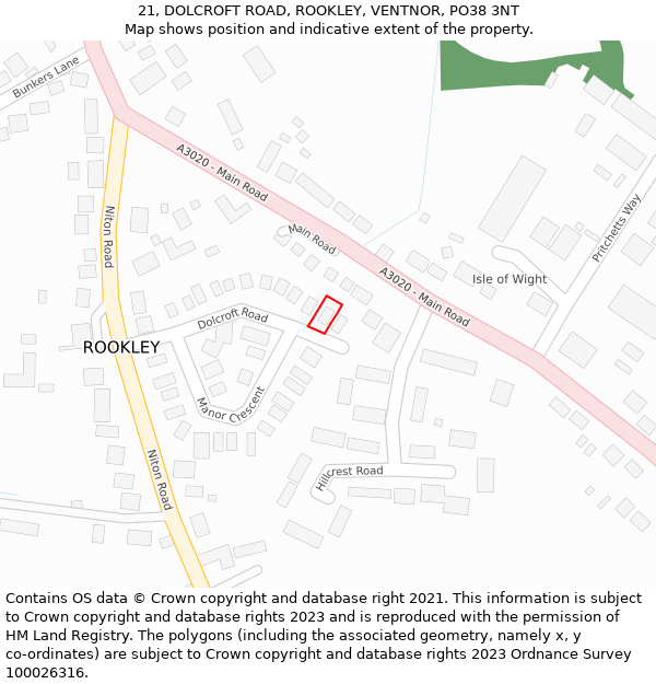 21, DOLCROFT ROAD, ROOKLEY, VENTNOR, PO38 3NT: Location map and indicative extent of plot