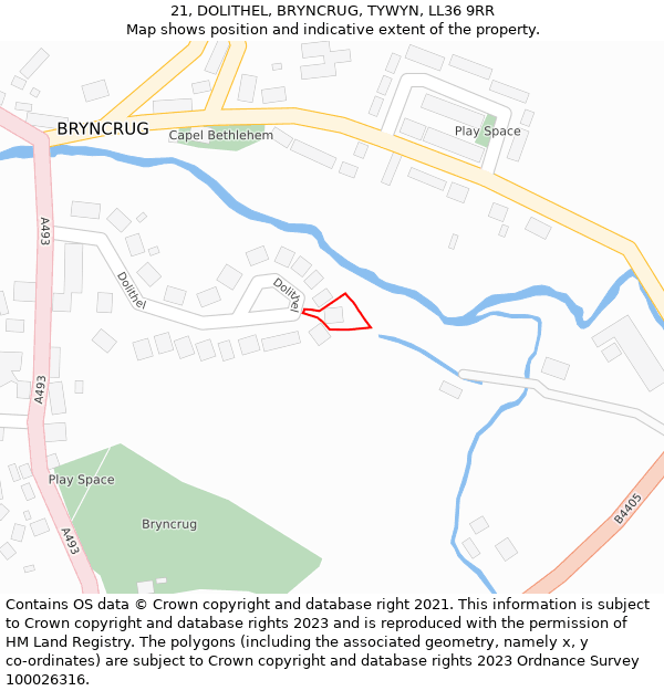 21, DOLITHEL, BRYNCRUG, TYWYN, LL36 9RR: Location map and indicative extent of plot