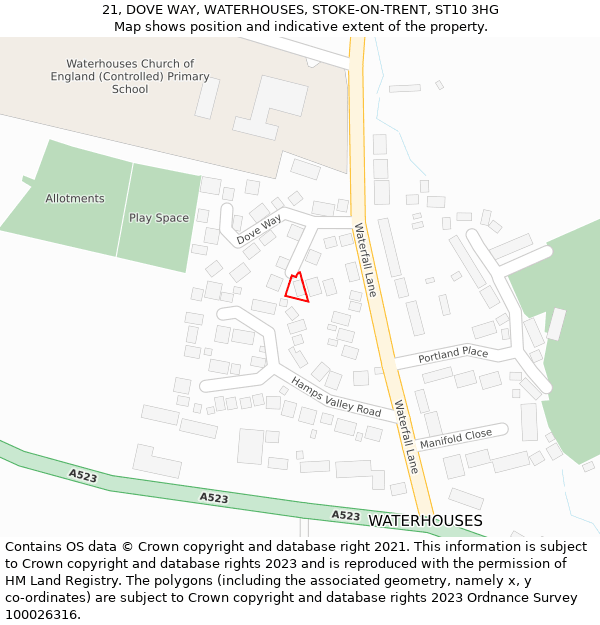 21, DOVE WAY, WATERHOUSES, STOKE-ON-TRENT, ST10 3HG: Location map and indicative extent of plot