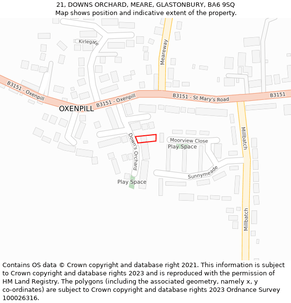 21, DOWNS ORCHARD, MEARE, GLASTONBURY, BA6 9SQ: Location map and indicative extent of plot