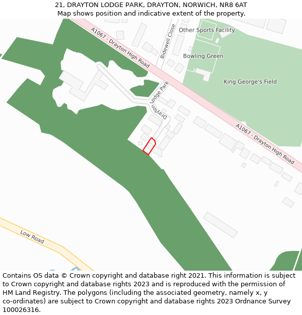 21, DRAYTON LODGE PARK, DRAYTON, NORWICH, NR8 6AT: Location map and indicative extent of plot