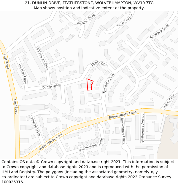 21, DUNLIN DRIVE, FEATHERSTONE, WOLVERHAMPTON, WV10 7TG: Location map and indicative extent of plot