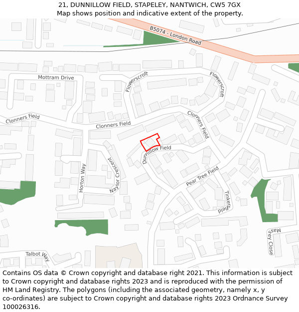 21, DUNNILLOW FIELD, STAPELEY, NANTWICH, CW5 7GX: Location map and indicative extent of plot