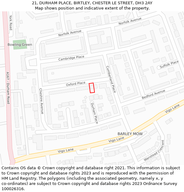 21, DURHAM PLACE, BIRTLEY, CHESTER LE STREET, DH3 2AY: Location map and indicative extent of plot