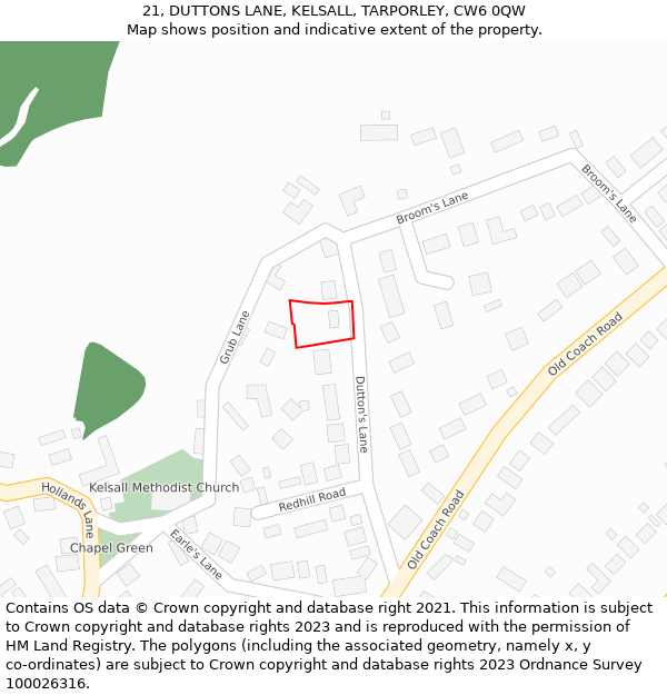 21, DUTTONS LANE, KELSALL, TARPORLEY, CW6 0QW: Location map and indicative extent of plot