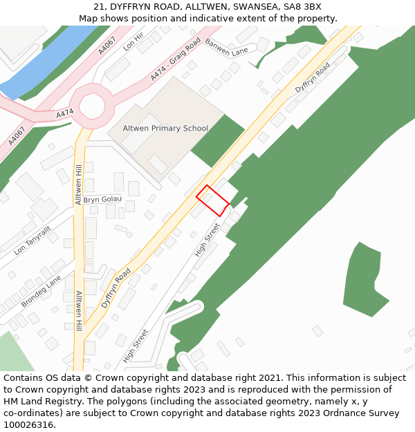21, DYFFRYN ROAD, ALLTWEN, SWANSEA, SA8 3BX: Location map and indicative extent of plot
