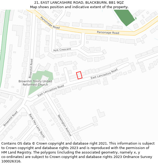 21, EAST LANCASHIRE ROAD, BLACKBURN, BB1 9QZ: Location map and indicative extent of plot