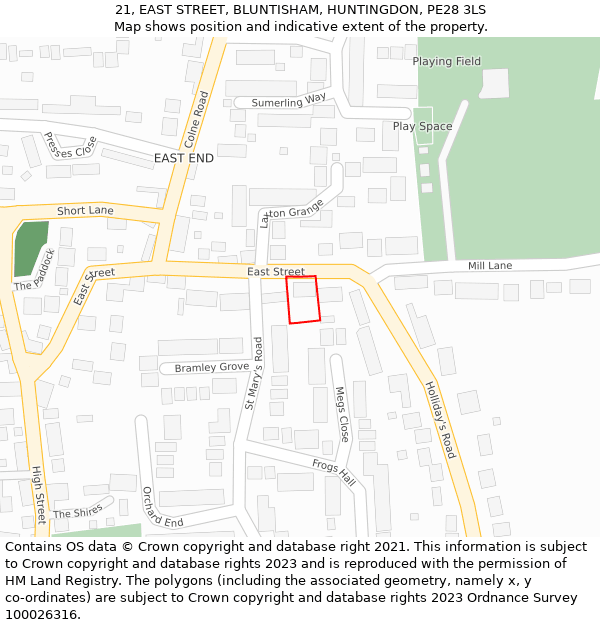 21, EAST STREET, BLUNTISHAM, HUNTINGDON, PE28 3LS: Location map and indicative extent of plot