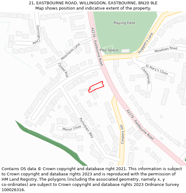 21, EASTBOURNE ROAD, WILLINGDON, EASTBOURNE, BN20 9LE: Location map and indicative extent of plot