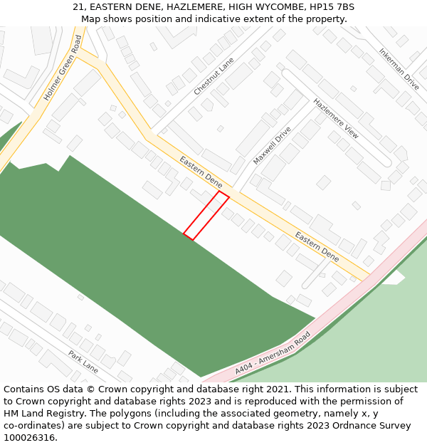 21, EASTERN DENE, HAZLEMERE, HIGH WYCOMBE, HP15 7BS: Location map and indicative extent of plot