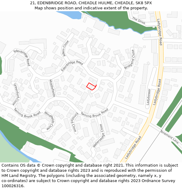 21, EDENBRIDGE ROAD, CHEADLE HULME, CHEADLE, SK8 5PX: Location map and indicative extent of plot