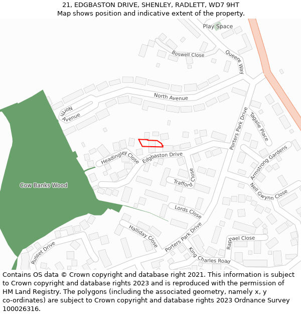 21, EDGBASTON DRIVE, SHENLEY, RADLETT, WD7 9HT: Location map and indicative extent of plot