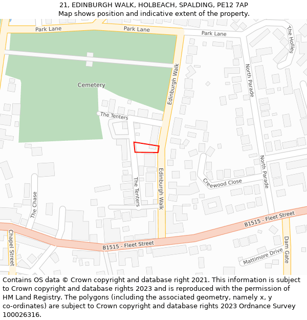 21, EDINBURGH WALK, HOLBEACH, SPALDING, PE12 7AP: Location map and indicative extent of plot