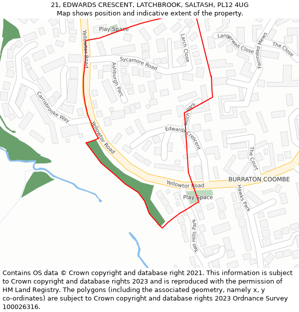 21, EDWARDS CRESCENT, LATCHBROOK, SALTASH, PL12 4UG: Location map and indicative extent of plot