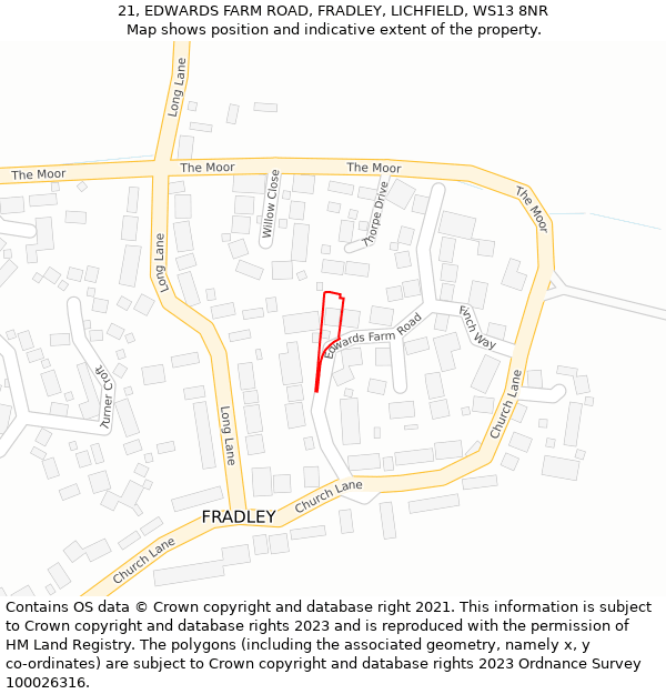 21, EDWARDS FARM ROAD, FRADLEY, LICHFIELD, WS13 8NR: Location map and indicative extent of plot
