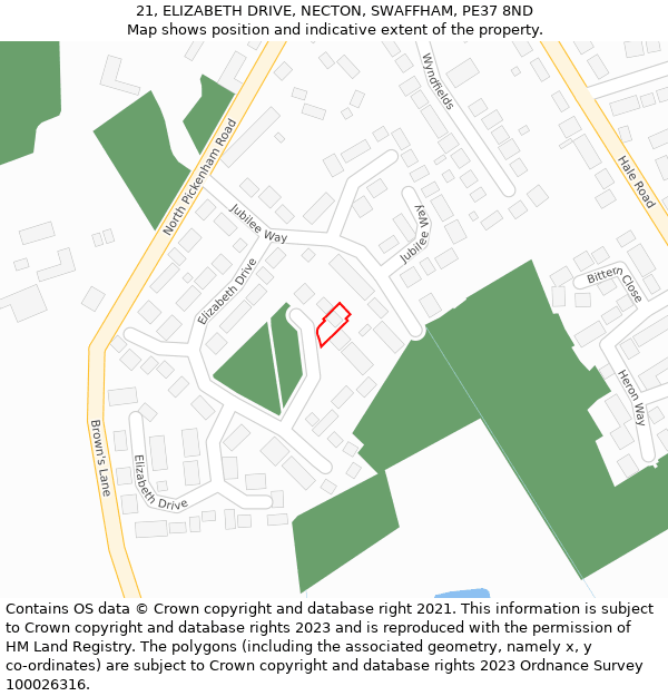 21, ELIZABETH DRIVE, NECTON, SWAFFHAM, PE37 8ND: Location map and indicative extent of plot