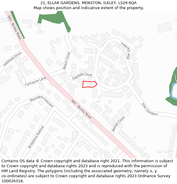 21, ELLAR GARDENS, MENSTON, ILKLEY, LS29 6QA: Location map and indicative extent of plot