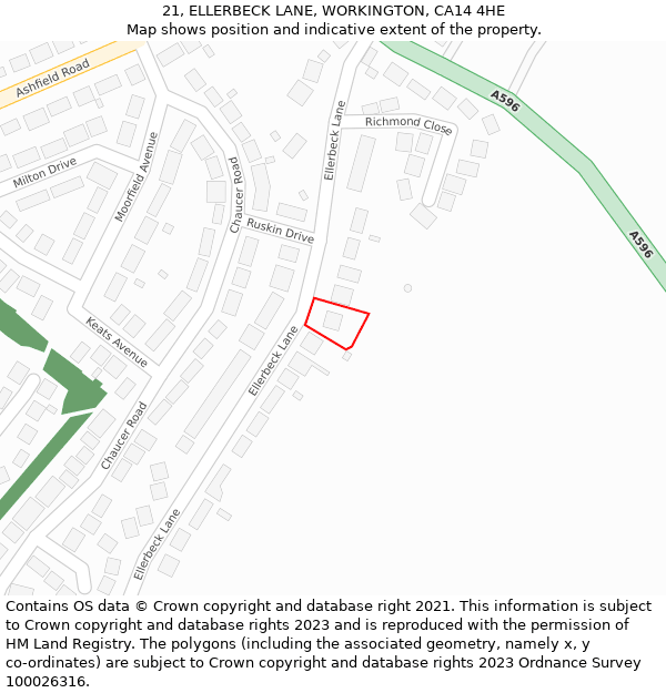 21, ELLERBECK LANE, WORKINGTON, CA14 4HE: Location map and indicative extent of plot