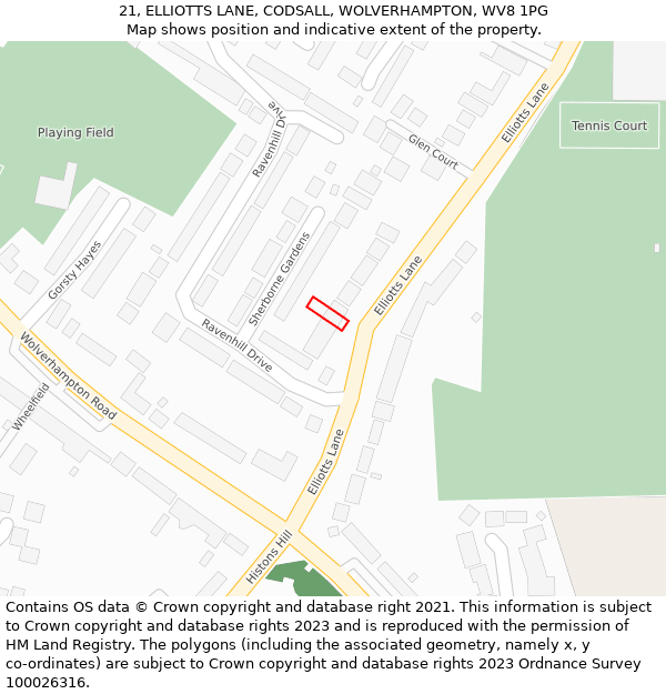 21, ELLIOTTS LANE, CODSALL, WOLVERHAMPTON, WV8 1PG: Location map and indicative extent of plot