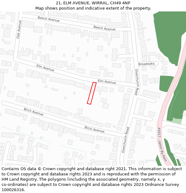 21, ELM AVENUE, WIRRAL, CH49 4NP: Location map and indicative extent of plot