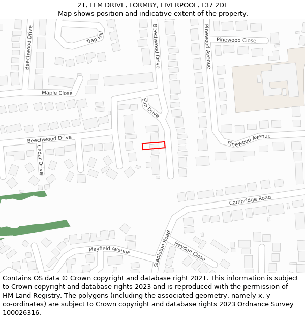 21, ELM DRIVE, FORMBY, LIVERPOOL, L37 2DL: Location map and indicative extent of plot