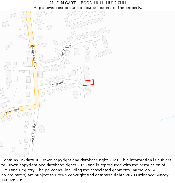 21, ELM GARTH, ROOS, HULL, HU12 0HH: Location map and indicative extent of plot