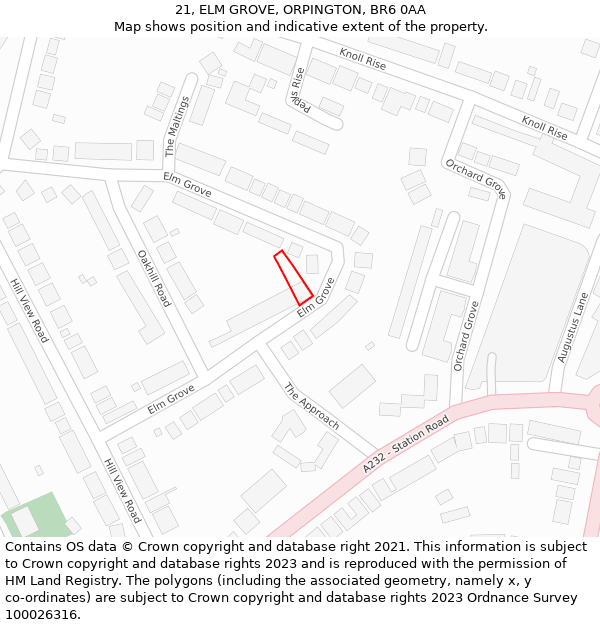 21, ELM GROVE, ORPINGTON, BR6 0AA: Location map and indicative extent of plot