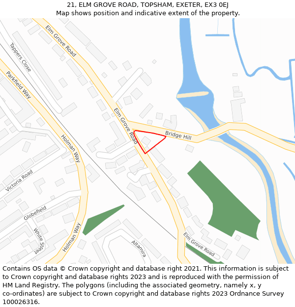 21, ELM GROVE ROAD, TOPSHAM, EXETER, EX3 0EJ: Location map and indicative extent of plot