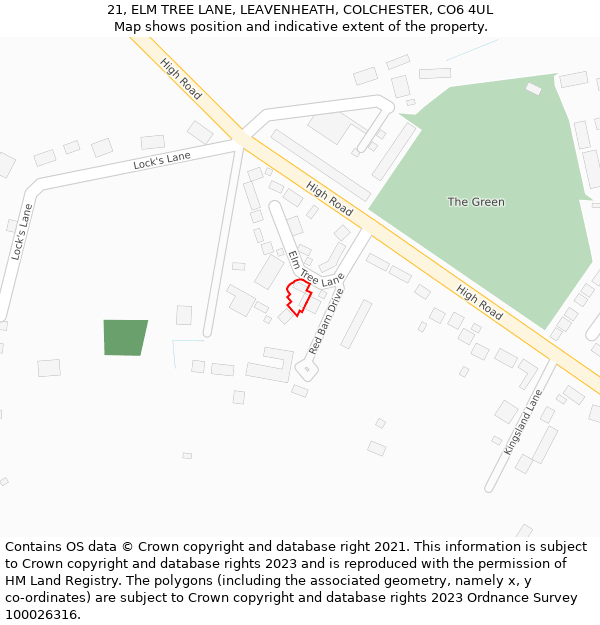 21, ELM TREE LANE, LEAVENHEATH, COLCHESTER, CO6 4UL: Location map and indicative extent of plot