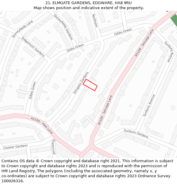 21, ELMGATE GARDENS, EDGWARE, HA8 9RU: Location map and indicative extent of plot