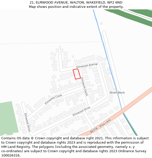 21, ELMWOOD AVENUE, WALTON, WAKEFIELD, WF2 6ND: Location map and indicative extent of plot