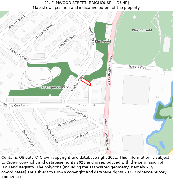 21, ELMWOOD STREET, BRIGHOUSE, HD6 4BJ: Location map and indicative extent of plot