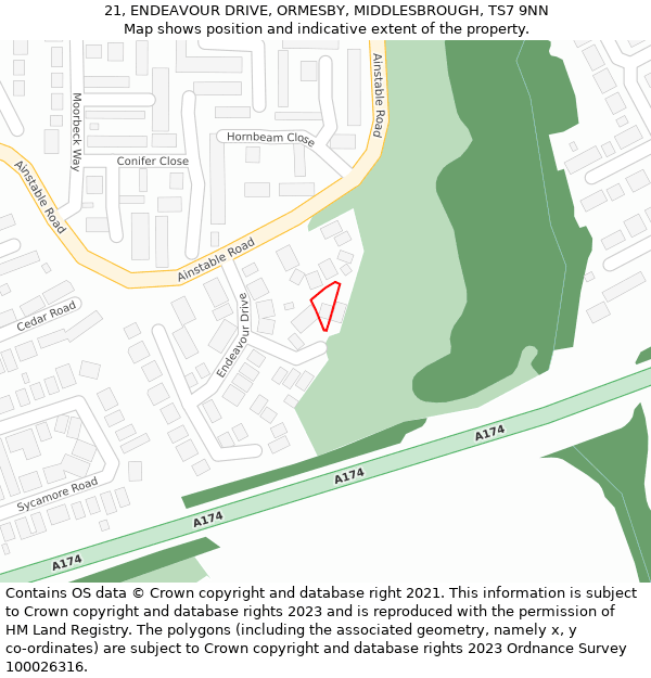 21, ENDEAVOUR DRIVE, ORMESBY, MIDDLESBROUGH, TS7 9NN: Location map and indicative extent of plot