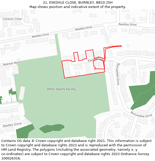 21, ESKDALE CLOSE, BURNLEY, BB10 2SH: Location map and indicative extent of plot