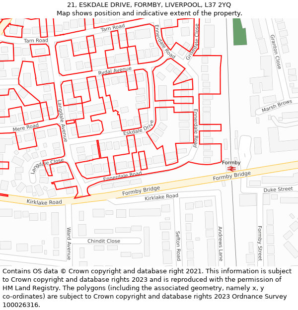 21, ESKDALE DRIVE, FORMBY, LIVERPOOL, L37 2YQ: Location map and indicative extent of plot