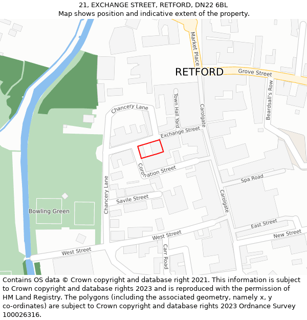 21, EXCHANGE STREET, RETFORD, DN22 6BL: Location map and indicative extent of plot