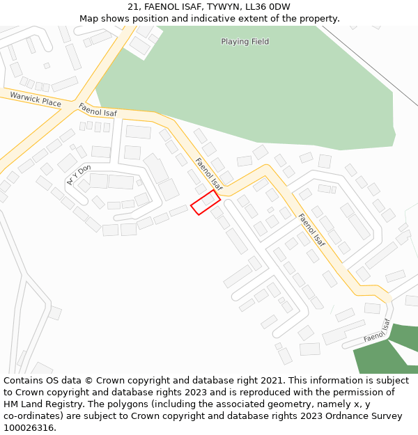 21, FAENOL ISAF, TYWYN, LL36 0DW: Location map and indicative extent of plot