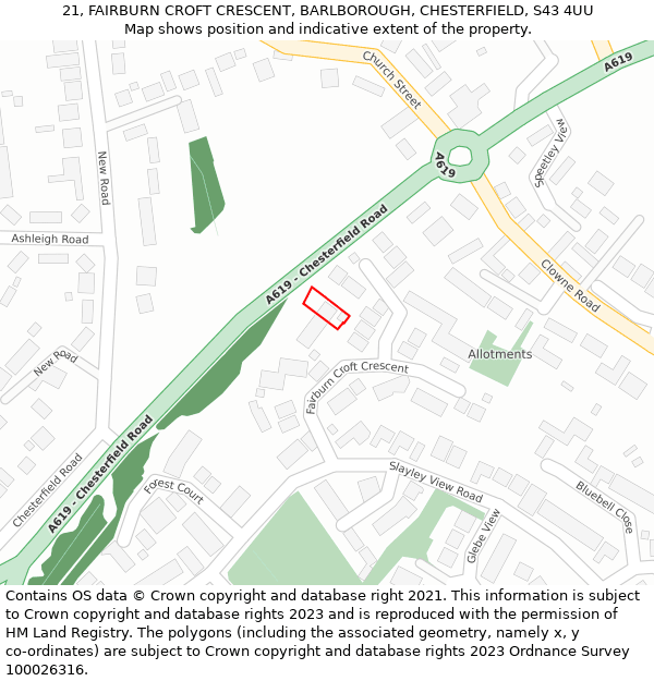 21, FAIRBURN CROFT CRESCENT, BARLBOROUGH, CHESTERFIELD, S43 4UU: Location map and indicative extent of plot