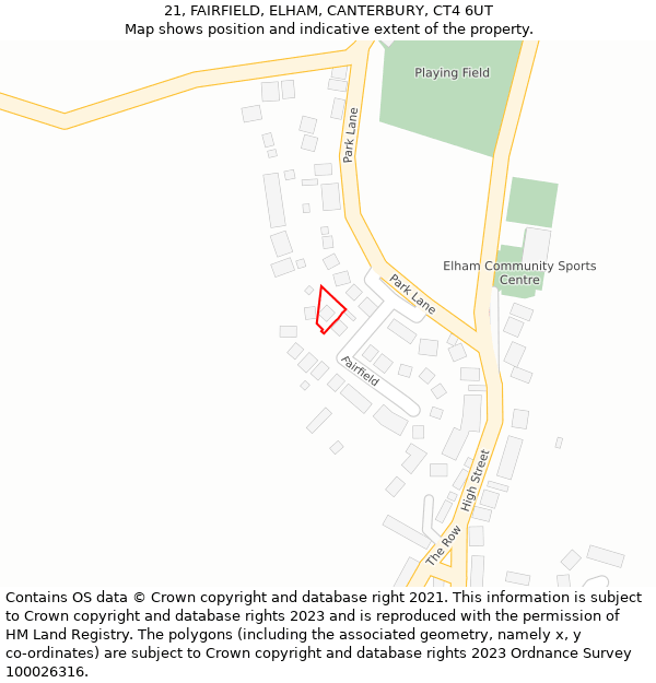 21, FAIRFIELD, ELHAM, CANTERBURY, CT4 6UT: Location map and indicative extent of plot